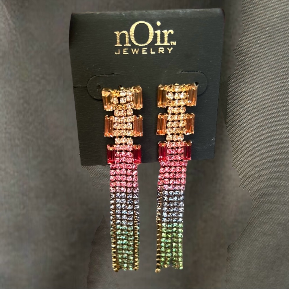 *NWT* nOir Earrings Fringe multicolor rainbow ombré Pride Cascade waterfall